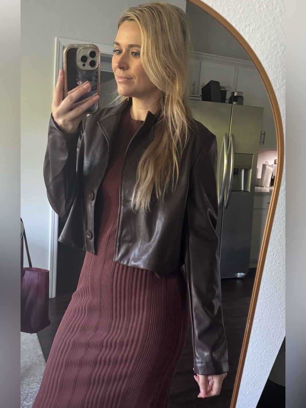 Cropped Brown Faux Leather Jacket - Women's - Picture 8 of 10